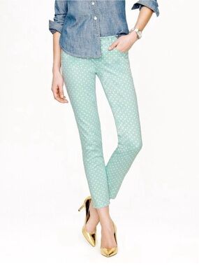 J Crew Cropped Matchstick Mint light green Polka Dot Pants | NWOT